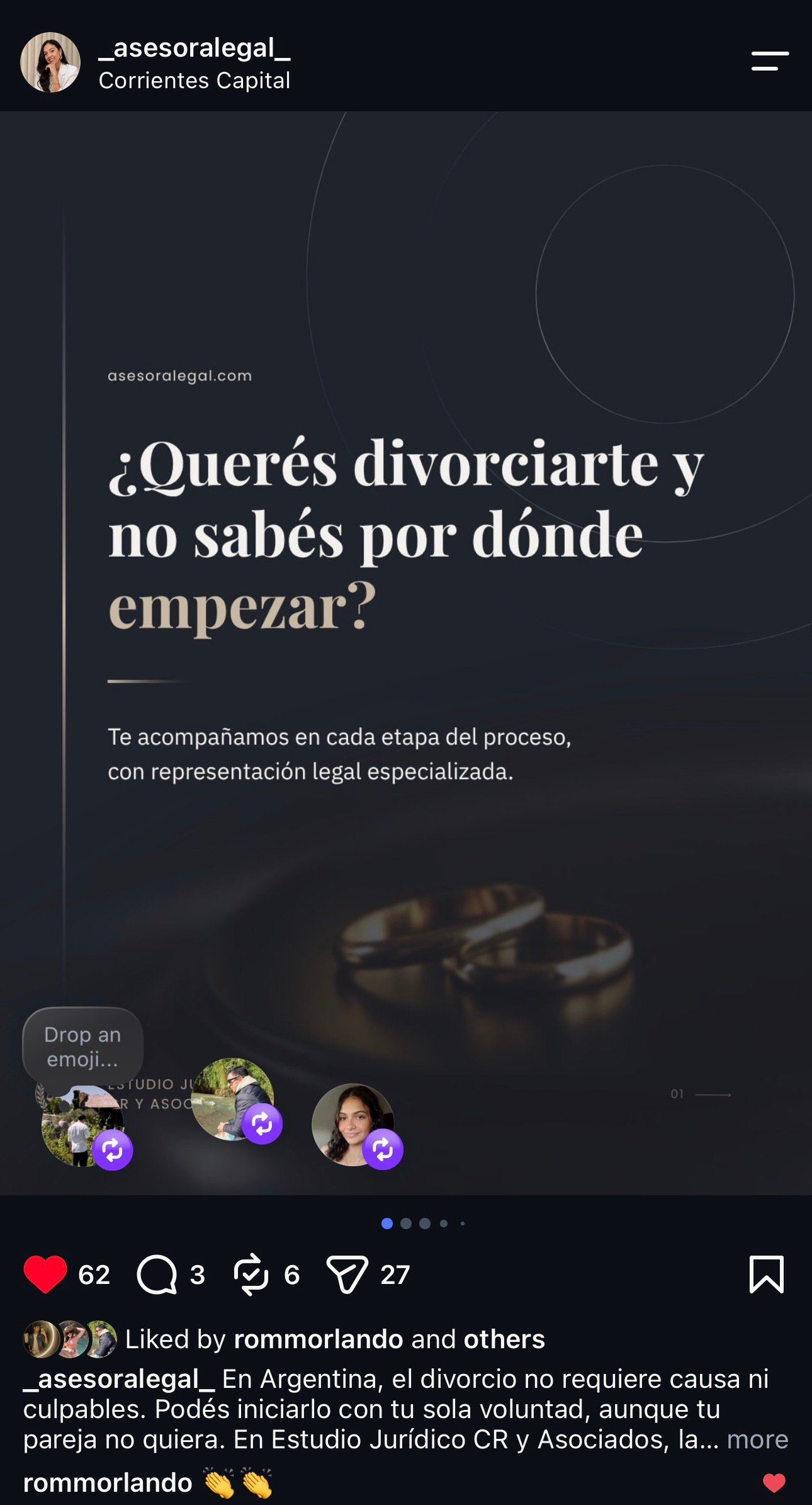 post en instagram sobre divorcio