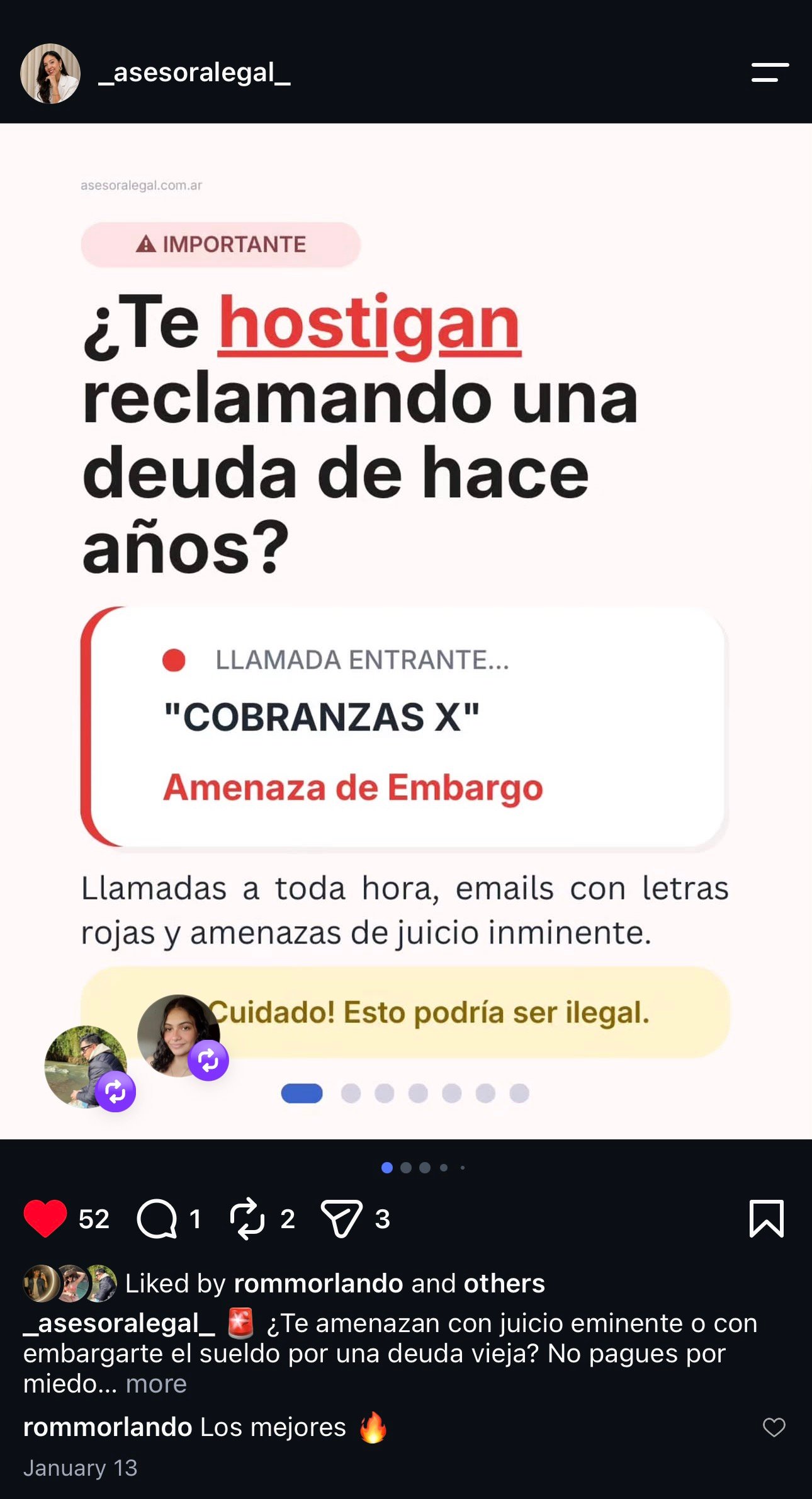 post en instagram sobre hostigamiento